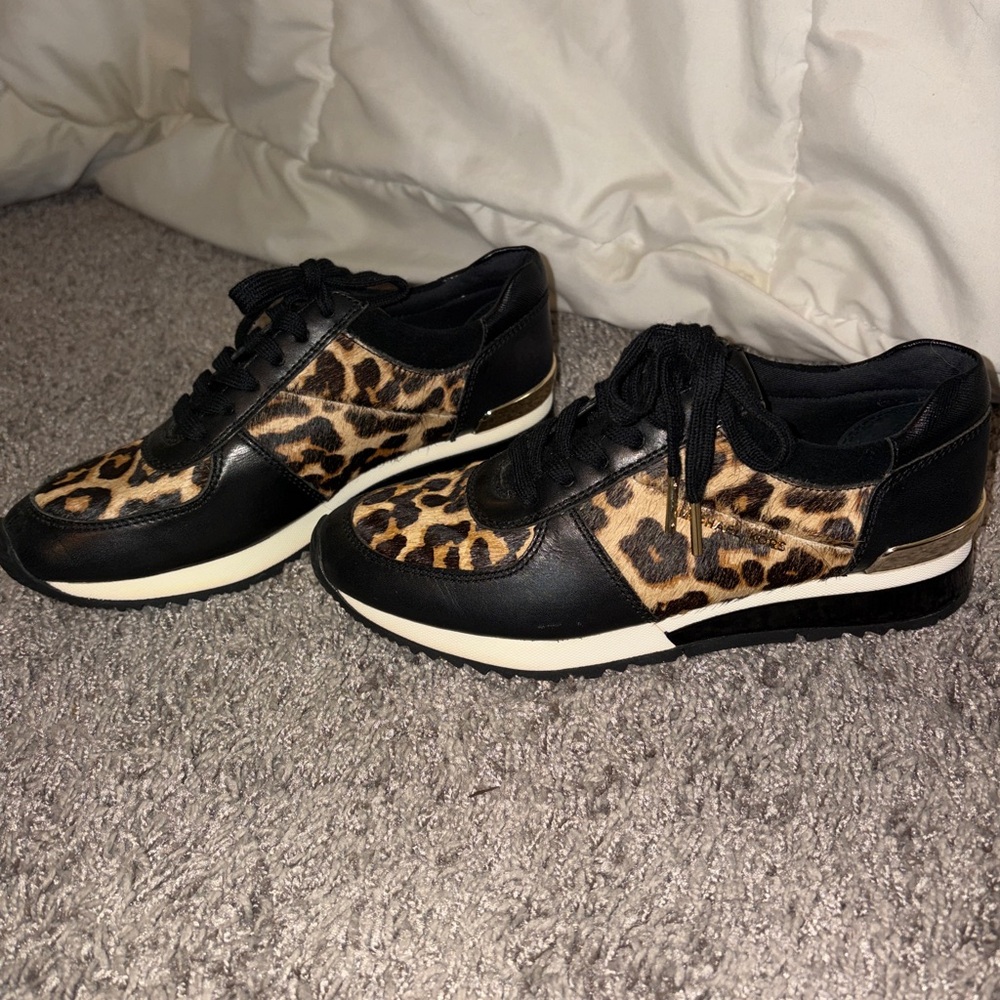 Michael Kors Black and Leopard Print Sneakers NWOB